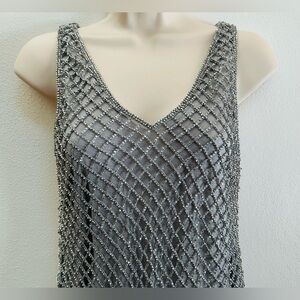 NWT XXS White House Black Market Smoke Gray Beaded V-Neck Tank Sparkle